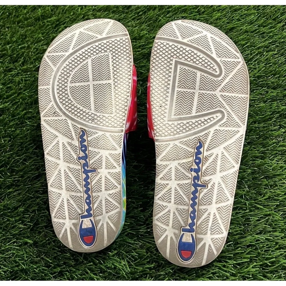 Champion IPO Tie Dye Slides Sz Mens 11 Multi Color Big C Logo Sandals CP101193M